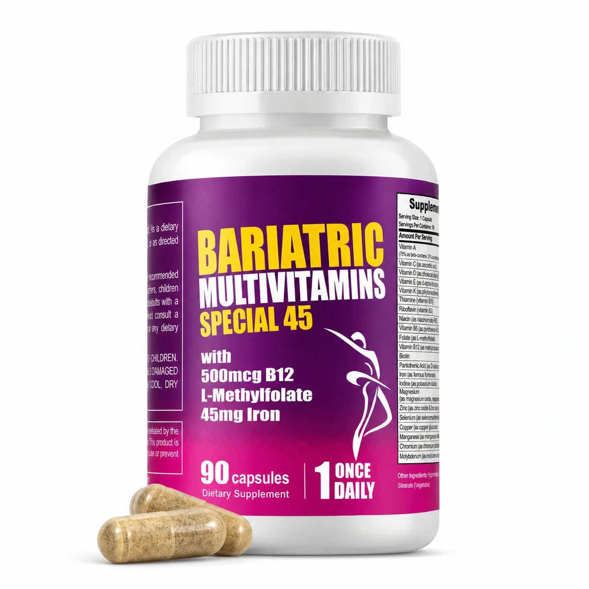Bariatric Multivitamins Capsules, Support Nutrient Replenishment & Daily Energy for Bariatric Users, Iron Complex 90 Capsules