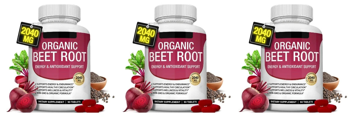 Beet Root Tablets 2040mg Per Serving with Organic Black Pepper for Energy, Endurance & Circulation Support, Non-GMO, 90 Count