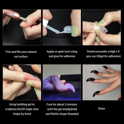 100pcs Special Shaped False Nails Acrylic Curved Nail Tips Clear White Full Cover Fake Nail Eagle Nail Extension Manicure Tool