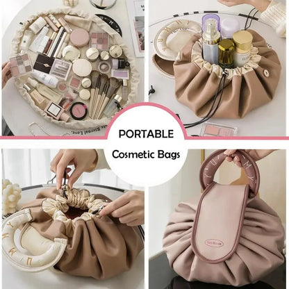 Large Capacity Portable Drawstring Cosmetic Bag for Women, Travel Daily Use Toiletry Storage Pouch Makeup Organizer