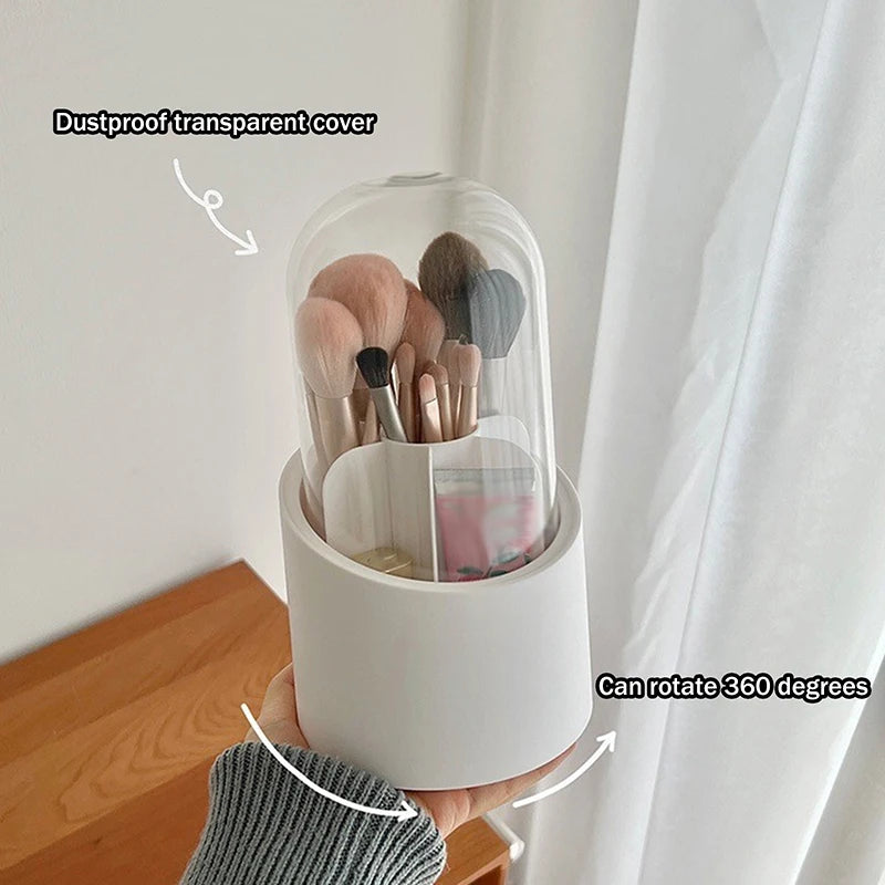 360° Rotating Makeup Brush Bucket With Dust-proof Cover Cosmetic Storage Box