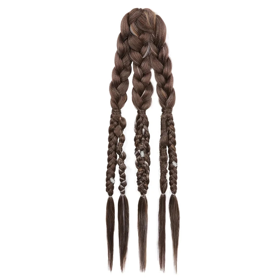 Synthetic 24" Handmade Viking Braided Ponytail Wig Men Clip In Hair Extensions,Halloween Renaissance Warrior Costume Accessories