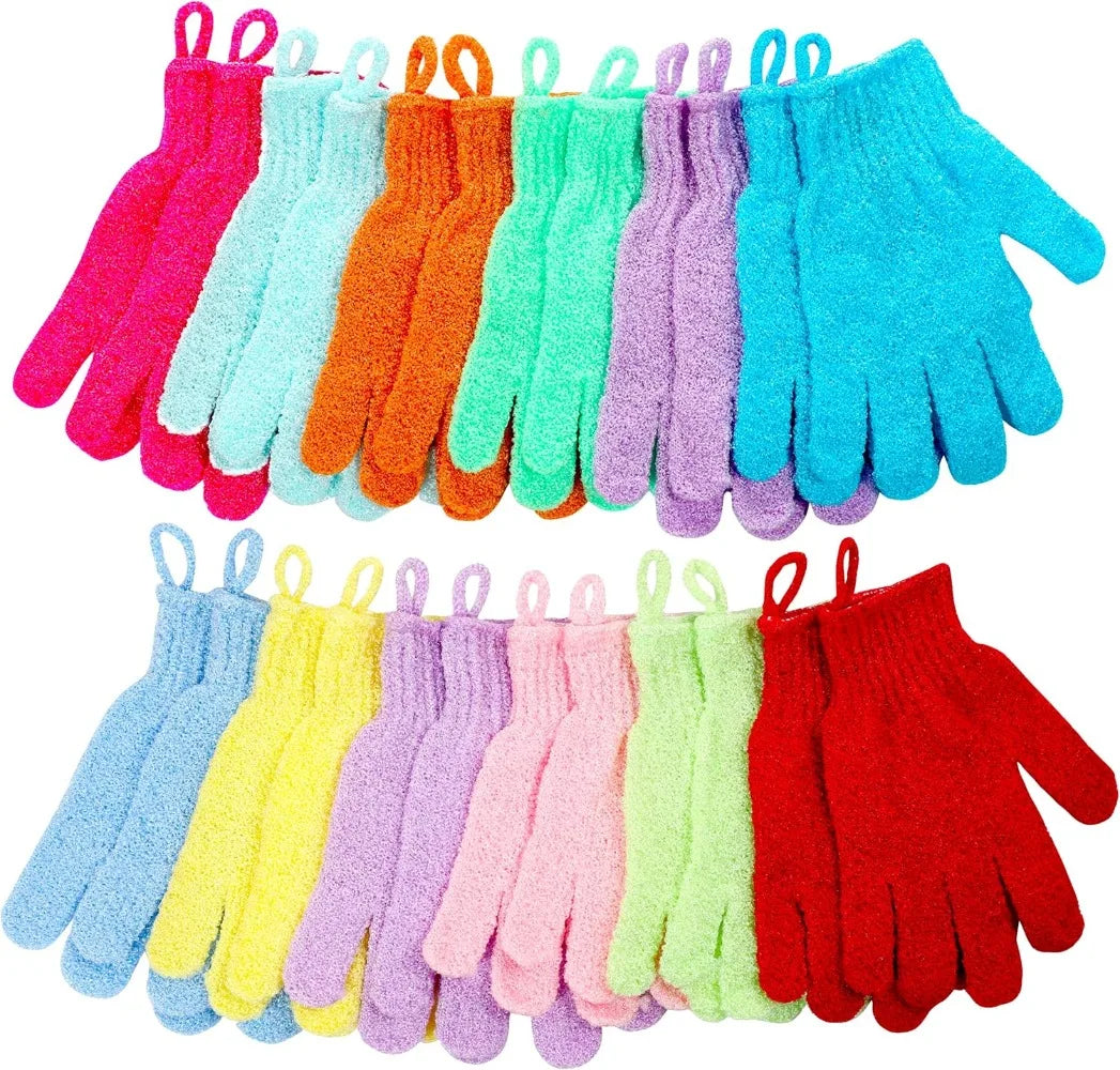 24 Pieces Exfoliating Bath Gloves, Beauty Spa Massage Skin Shower Gel Body Scrub Gloves with Loops - 12 Colors