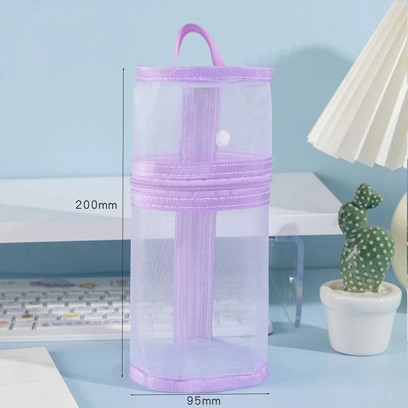 【Mesh Dual-use Makeup Brush Storage Bag Portable Brush Case Large Capacity Brush Bucket Holder Travel Stand-up Pouch】
