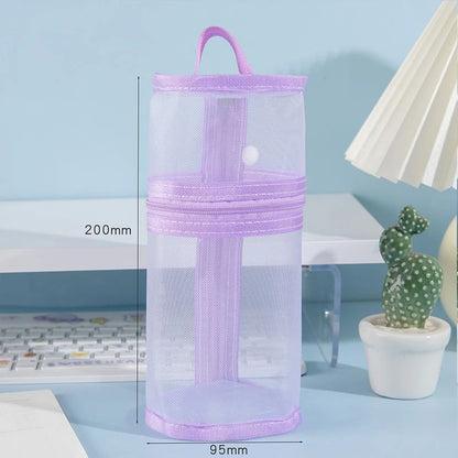 【Mesh Dual-use Makeup Brush Storage Bag Portable Brush Case Large Capacity Brush Bucket Holder Travel Stand-up Pouch】