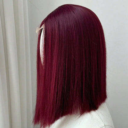 Ashely Bob Red Lace Front Wigs for Women Short WINE RED Bob Wig Middle Part Synthetic Hair Wigs Heat Resistant Cosplay Hair Wigs