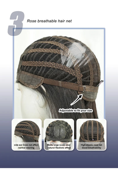 NAMM Costume Wig Synthetic Body Wavy Dark Brown Wig For Women Daily Use High Density Layered Hair Wigs With Fluffy Bangs