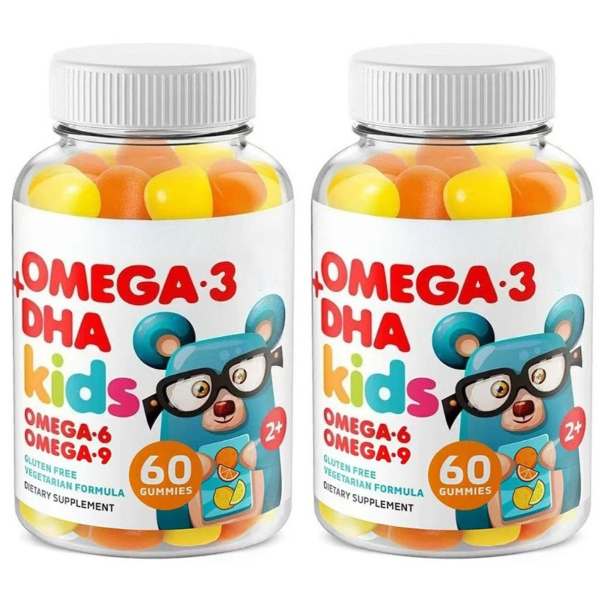 Omega 3 DHA Kids Gummies Brain & Cognitive Eye & Immune Health with Omega 6, 9 & Vitamin C Ages 2+ Non-GMO Gluten Free | 60ct