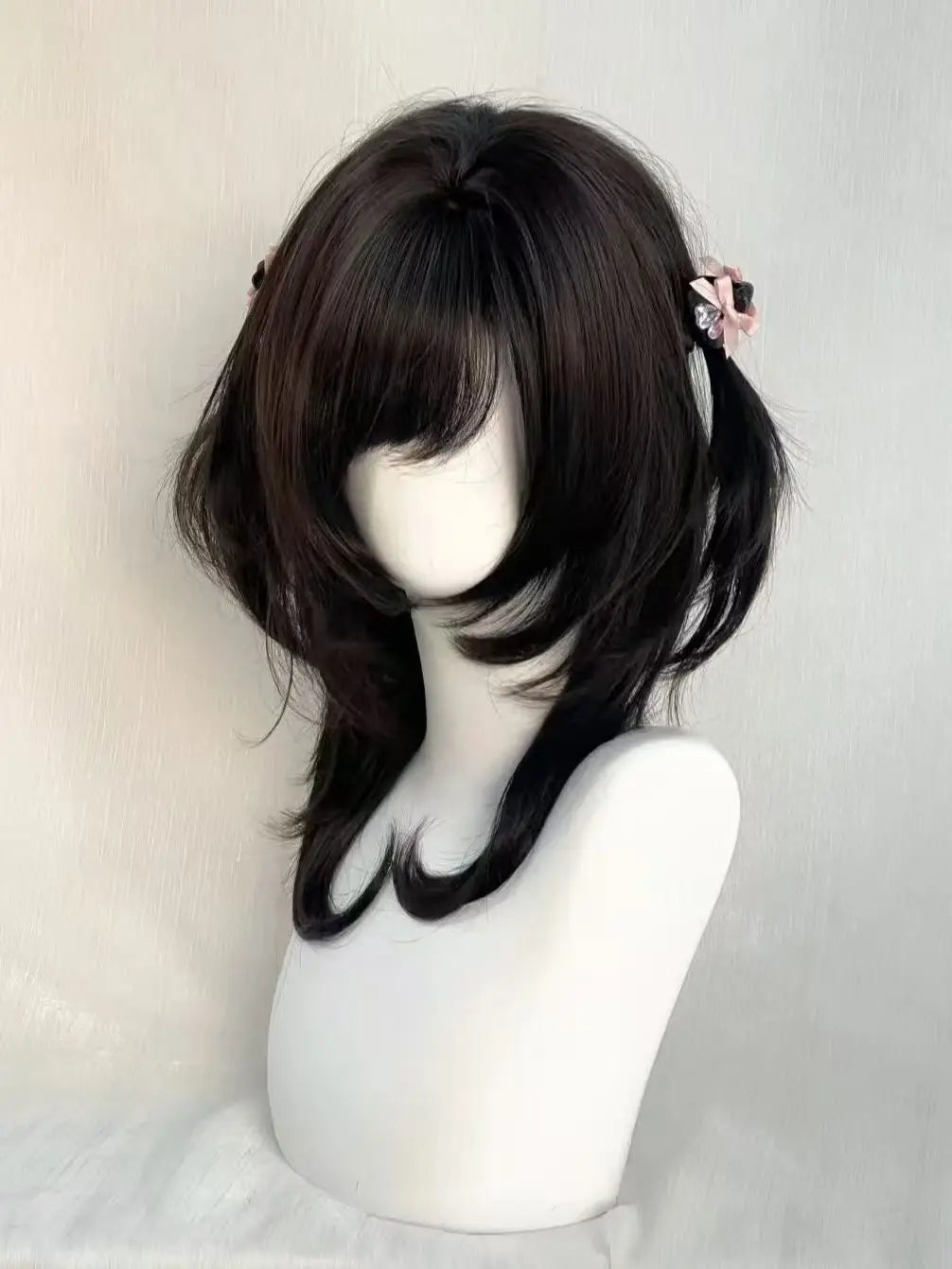 Layered Wig with Bangs Japanese Style 18inch Collarbone Hair Jellyfish Headband Wig Curly High Temperature Fibers Synthetic Wigs