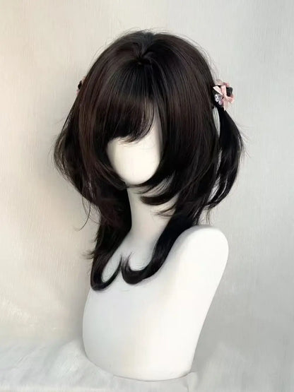 Layered Wig with Bangs Japanese Style 18inch Collarbone Hair Jellyfish Headband Wig Curly High Temperature Fibers Synthetic Wigs