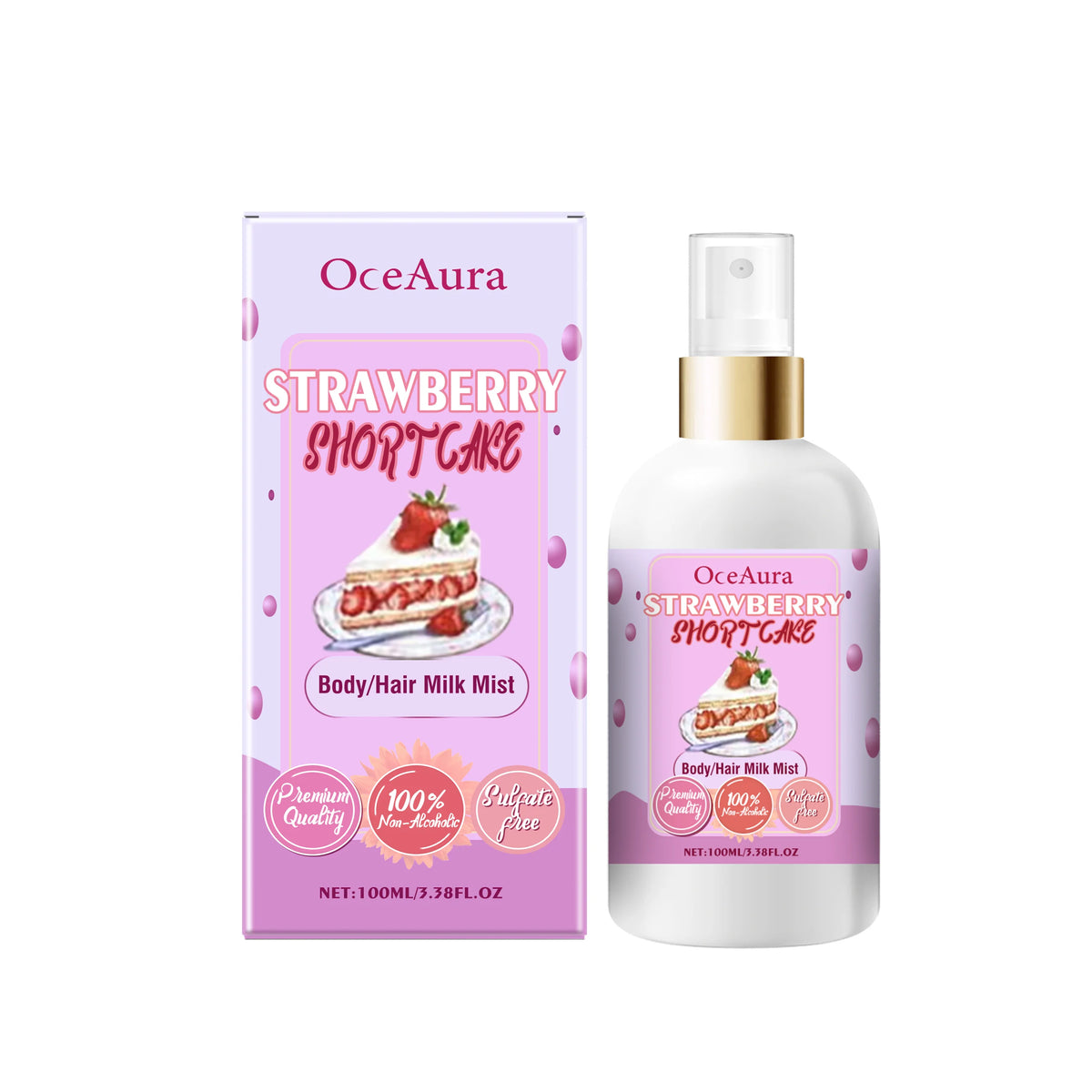 OceAura Body Milk Mist Strawberry Long Lasting Hydration Moisturizer Skin Brightening Products Smoothing Hair Perfume Spray 100g
