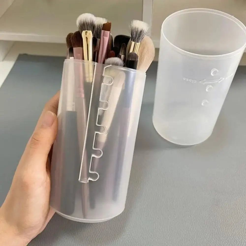 New Transparent Adjustable Height PVC Makeup Brush Holder Display Storage Cup Organizer With Lid Dustproof Toiletry Package Box
