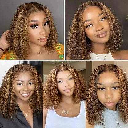 250 Density Highlight Short Bob 100% Human Hair Wigs Water Wave 13x4 HD Lace Front Wigs Ombre Blonde Deep Wave Lace Frontal Wig