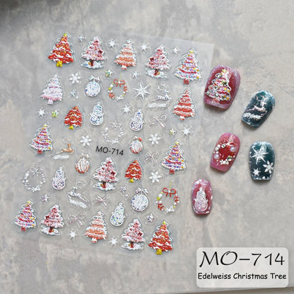 3 to 12 Sheets 5D Holographic Christmas Tree Snowflake Ornament Wreath Reindeer Glitter Self-Adhesive Nail Art Stickers