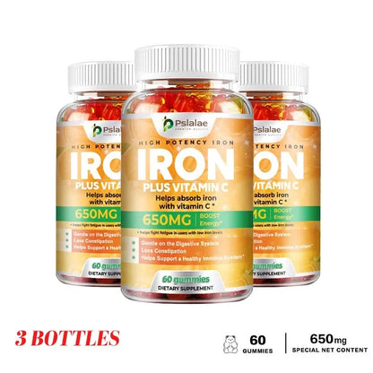 Iron Gummies 650 Mg - Supports Red Blood Cell Production, Promotes Absorption, Relieves Fatigue, Improves Energy, Gluten-free