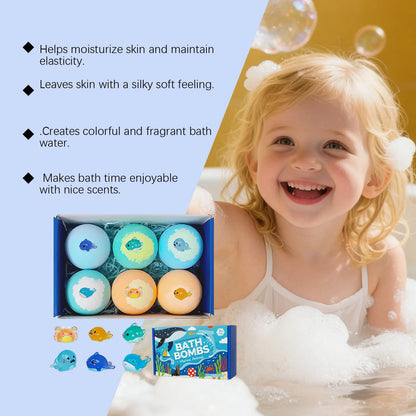 OceAura Bath Bombs with Toys Inside Fun Kids Bath Clean Skin Exfoliation Sea Salt Surprise Bath Bombs for Children Gift Set 300g