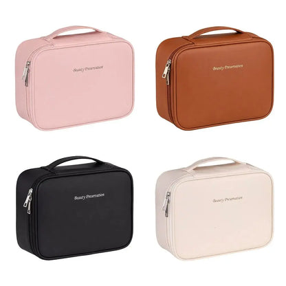 Luxury Double Layer Cosmetic Bag Zippered Waterproof Makeup Bag Large Capacity Cosmetics Organizer