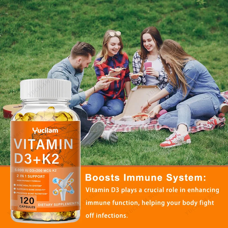 Vitamin D3 + K2 with Calcium, Magnesium, and Zinc – Bone Muscle Nervous Immune System Health Support
