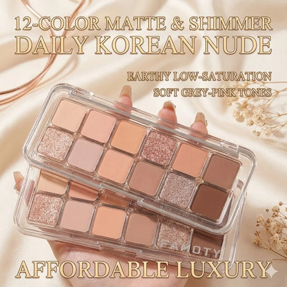 12-Color Low Saturation Eyeshadow Palette All Matte Tea Apricot Eye Makeup Palette Daily Earth Makeup Long Lasting Eye Shadows