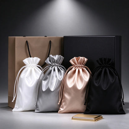 10PCS Custom Satin Bags Hair Bags Luxury Goods Silk Packaging Drawstring Pouches Makeup Case Shoes Cloth Wigs Storage Bag