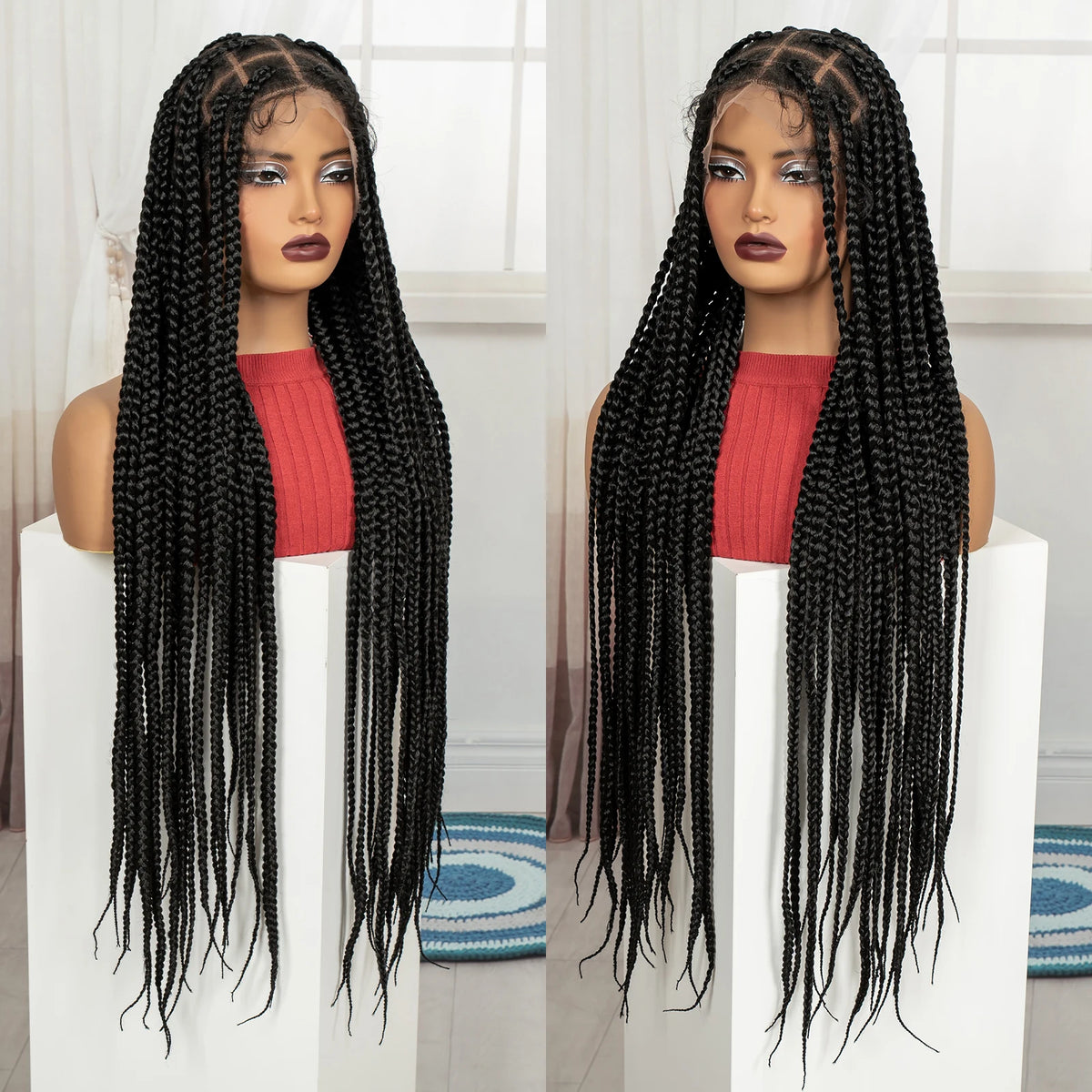 36inch Box Braided Wigs Synthetic Full Lace Braiding Hair Wigs Knotless Lace Frontal Braids Wig with Baby Hair for Black Women