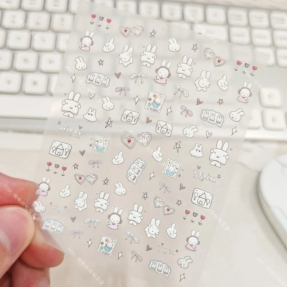 Kawaii Miffy Cartoon Cute Embossed 3D Nail Art Stickers Water Cup Cameras DIY Sticker Decorations Gift Toy for Girl S
