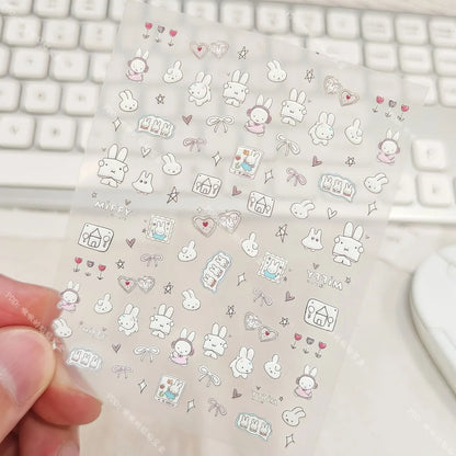 Kawaii Miffy Cartoon Cute Embossed 3D Nail Art Stickers Water Cup Cameras DIY Sticker Decorations Gift Toy for Girl S