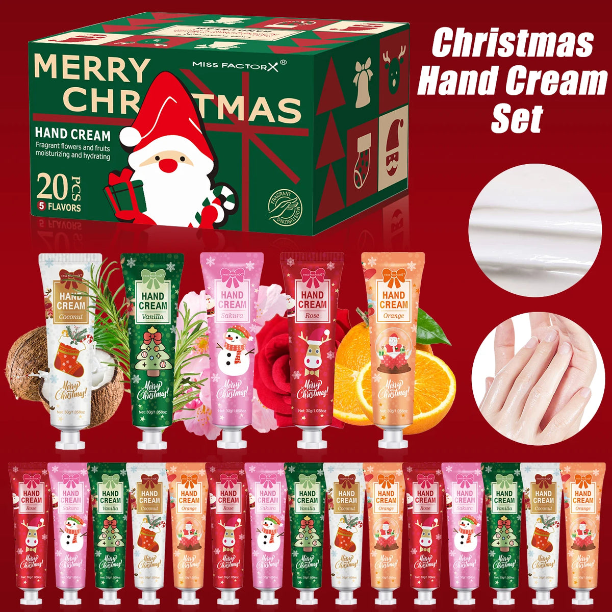 20-piece Hand Cream Gift Box, Light texture with great hydration, suitable for home and travel, wonderful holiday gift