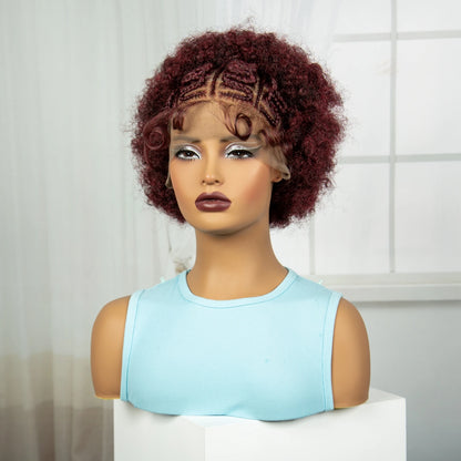 13x6 Lace Front Braids Wig with Baby Hair Synthetic Afro Curly Cornrow Braided Short Wigs for Black Women Natural Lace Bob Wigs