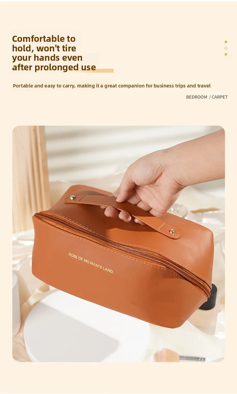 Women Travel Makeup Bag PU Cosmetic Organizer Large Capacity Toiletry Bag Wide Opening Portable Wash Bag