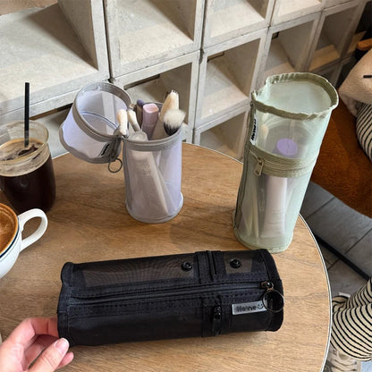 【Mesh Dual-use Makeup Brush Storage Bag Portable Brush Case Large Capacity Brush Bucket Holder Travel Stand-up Pouch】