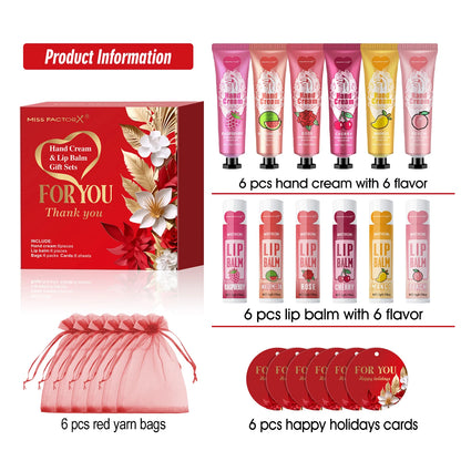 24PCS/Box Bulk Lip Balm Bulk Hand Cream Bulk Red Thank You Card and Red Gauze Bag Newlywed Thank You Gifts to Guests Christmas