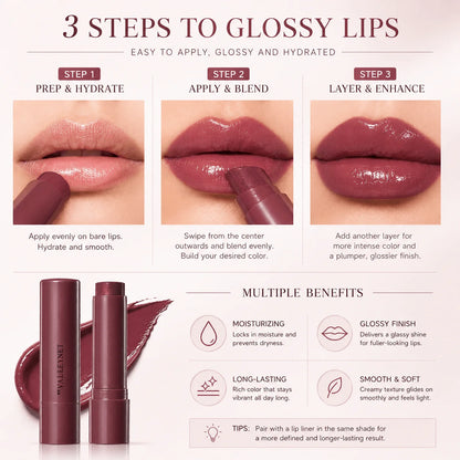 1PC Moisturizing Tinted Lip Balm Stick,3 Shades, Hydrating Glossy Lipstick for Dry Chapped Lips, Lightweight Shine Lip Care Balm