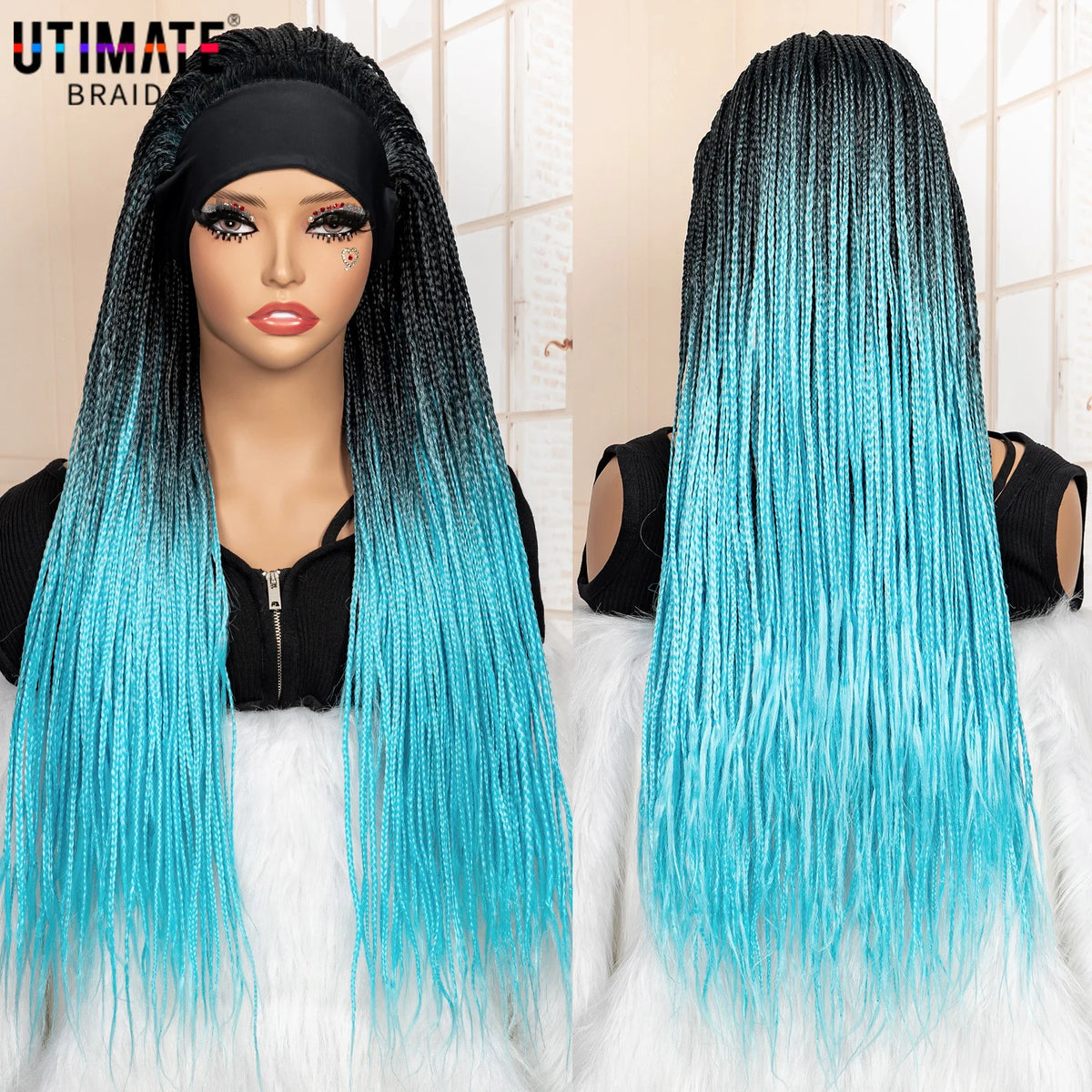 Full Machine Made Braided Wigs with Headband 30 Inches Colored Synthetic Braiding Wigs with Hair Band for Black Women