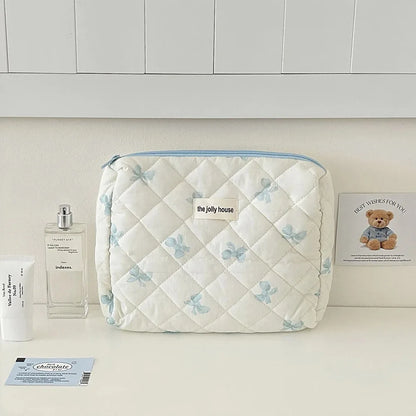 1PC Pink Strawberry Women Cosmetic Quilted Bag Portable Travel Organizer Toiletry Makeup Storage Pouch Handbag Ladies Zipper Bag