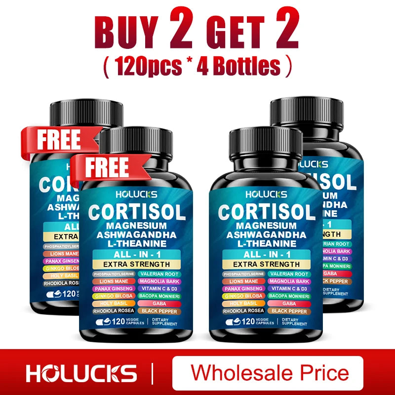 Buy 1 Get 1 Free! Premium Cortisol Capsules, Support Balances Hormones, Reduces Hot Flashes & Promotes Restful Sleep, Non-GMO