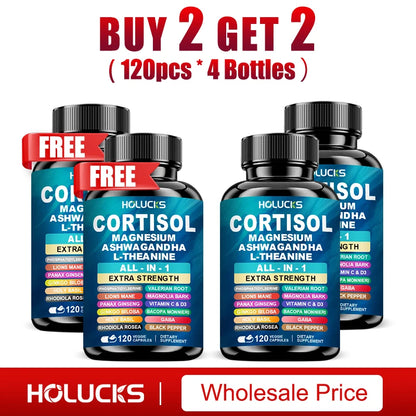 Buy 1 Get 1 Free! Premium Cortisol Capsules, Support Balances Hormones, Reduces Hot Flashes & Promotes Restful Sleep, Non-GMO
