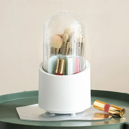 360° Rotating Makeup Brush Bucket With Dust-proof Cover Cosmetic Storage Box