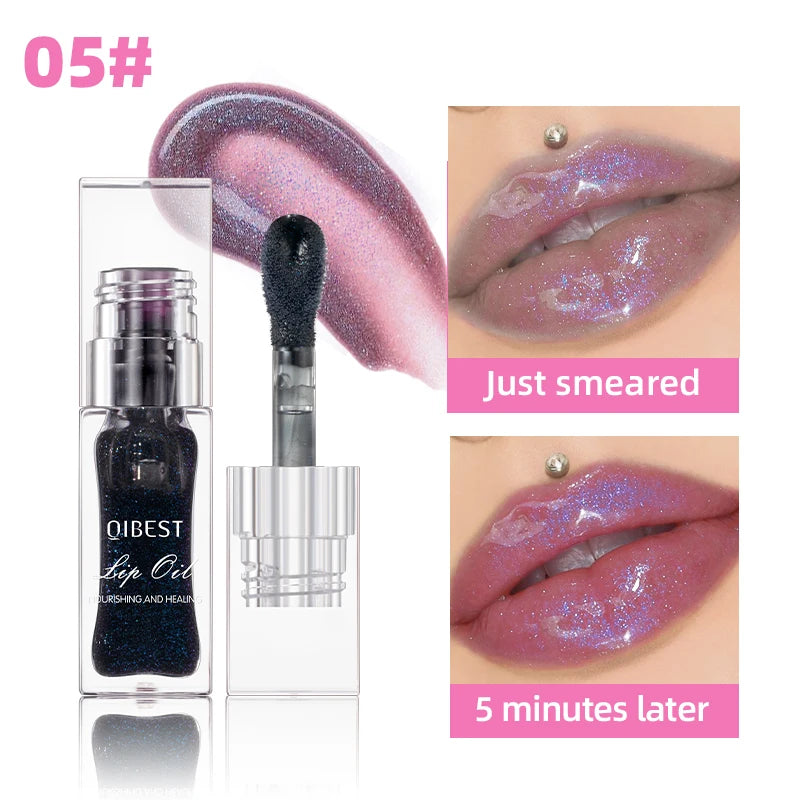 QIBEST 1pc Temperature Color Change Lip Oil Lipgloss Moisturizing Lasting Pink Clear Lip Glaze Pearlescent Lipgloss Makeup New