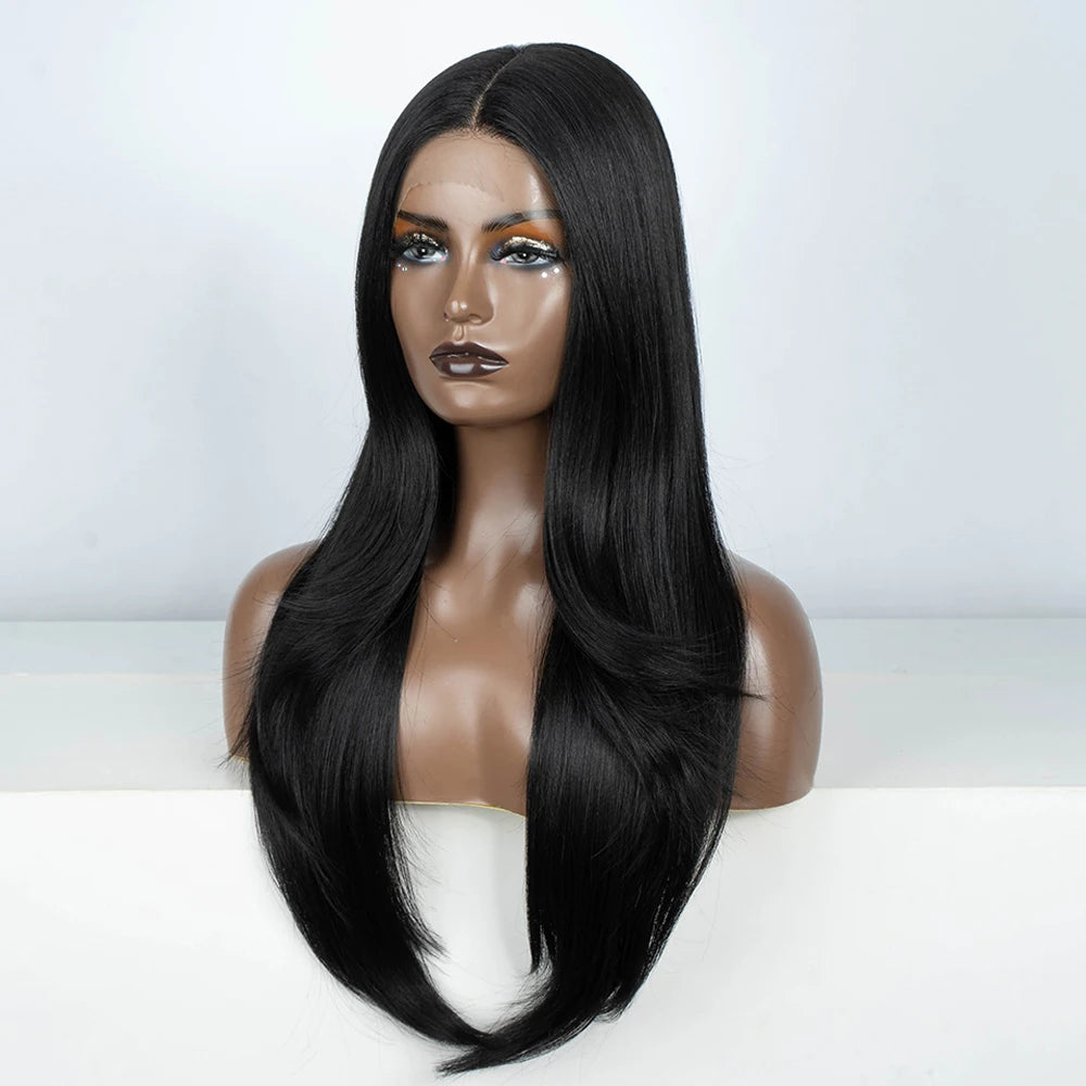 Synthetic Lace Front Wig Long straight Layered 28 Inch Lace Wig Heat Resistant Wigs For Women Lace Front Wig