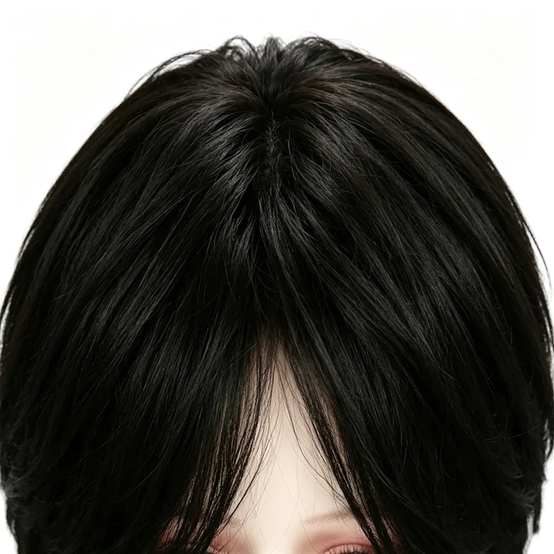 Natural Black Mullet Wolf Cut Wigs For Women Men Short Shoulder Layered Hair Heat Friendly Synthetic Full Wig Cosplay Daily Wear