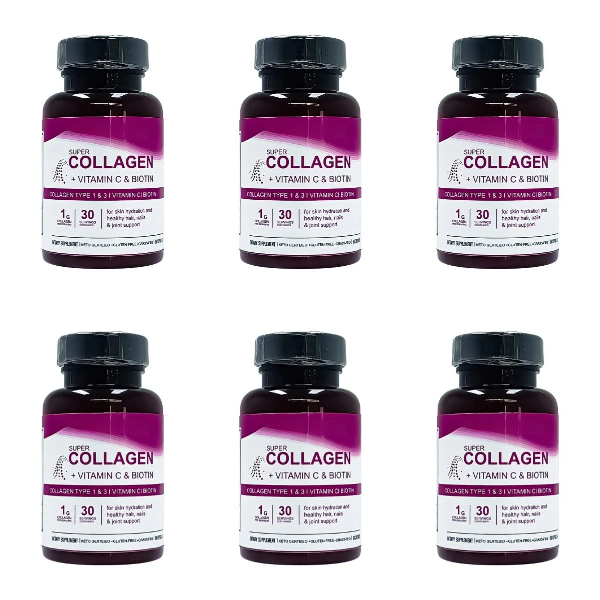 Collagen Capsules for Skin Hydration, Strong Hair & Nails Joint Support, Type 1 &3 Collagen with Vitamin C & Biotin, 60 Capsules