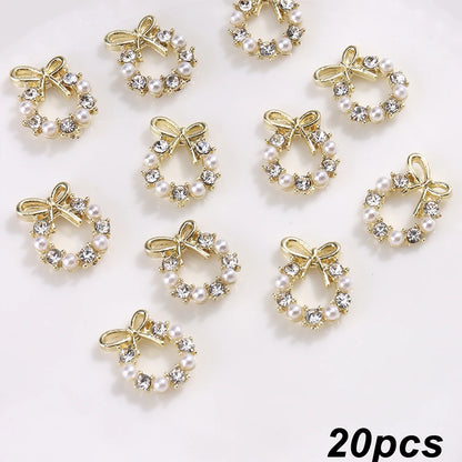 3D Christmas Nail Art Charms; Gold & Silver Bows and Wreaths; Cute Winter Designs for DIY Manicures and Salon Accessories