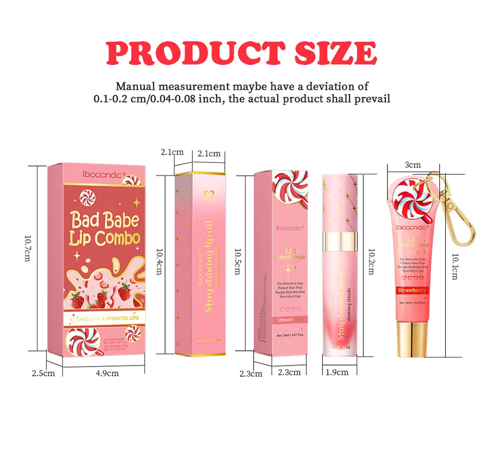 Lip Glosses Set Lip Gloss Combo with Keychain Peach Fragrance Moisturizing Plumping Lip Makeup Christmas Present
