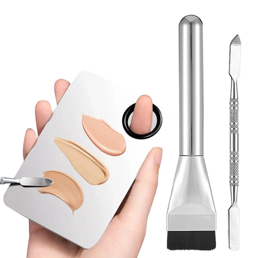 3pcs Stainless Steel Makeup Palette Professional Cosmetic Mixing Palette With Spatula Tool For Women Makeup Accessories Set