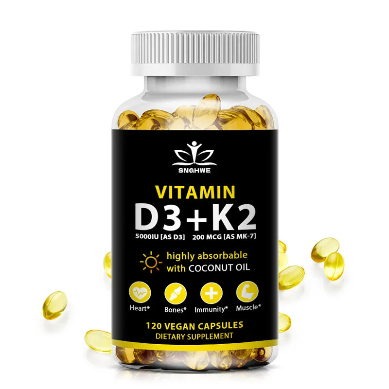 Vegan Vitamin D3+K2 Capsule Regulate Calcium Metabolism Support Teeth Bone Heart Health Joint Health