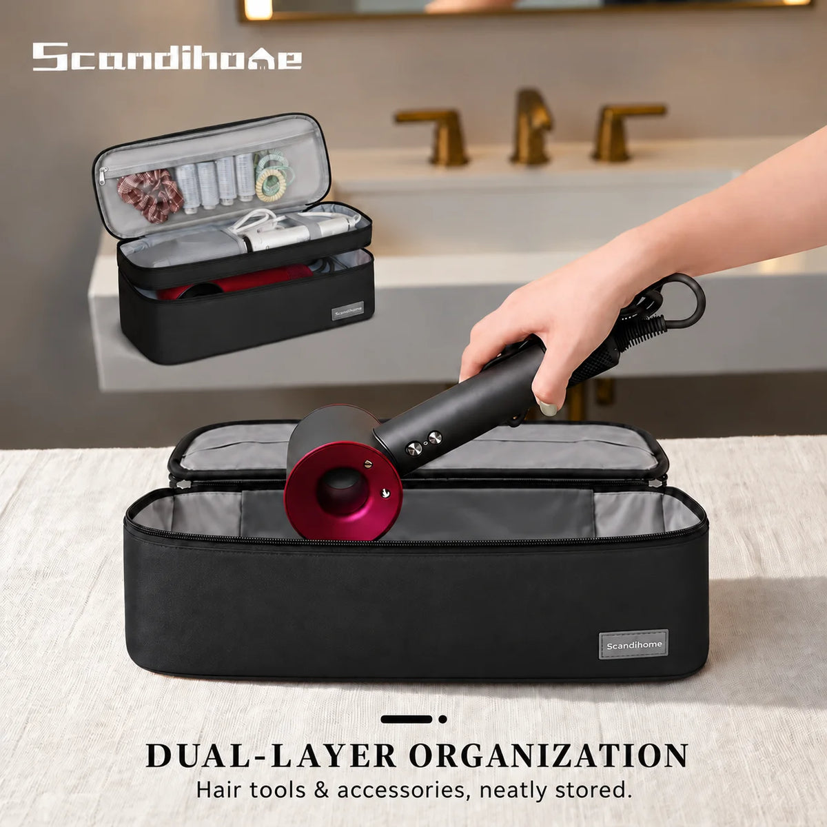 Hair Dryer Case Portable Hairdressing Tools Storage Bag Double Layer Travel Curling Iron Clip Brush Organizer Box, Carrying Cas