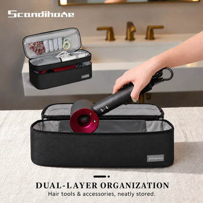 Hair Dryer Case Portable Hairdressing Tools Storage Bag Double Layer Travel Curling Iron Clip Brush Organizer Box, Carrying Cas