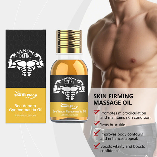 Men's Bee Venom Gynecomastia Oil Chest Firming Sculpting Cooling & Non-Greasy Chest Shaping Massage Oil for Men Skin Care