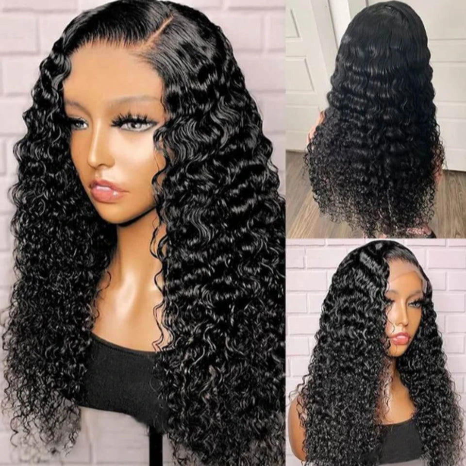 Peruvian Hair Deep Wave Frontal Wig 13X4 Lace Frontal Wig Deep Curly 4x4 Lace Front Human Hair Wig Pre Plucked Natural Color